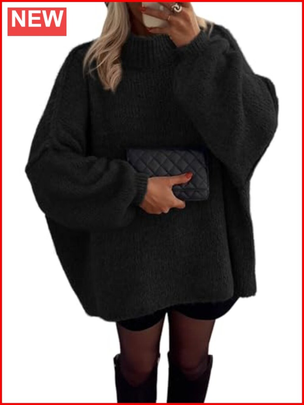 Oversized Chunky Knit Mock Neck Pullover Sweater for Women Fall Winter